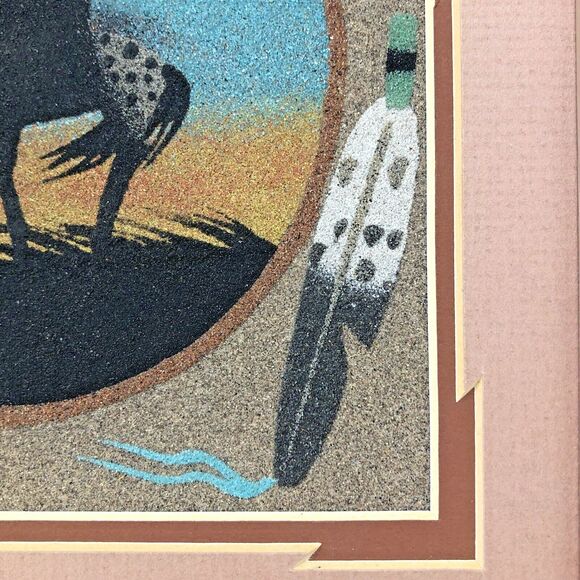 Navajo Sand Painting Horse “End Of The Trail” 90s Framed & Signed VTG Wall Art - Picture 6 of 9